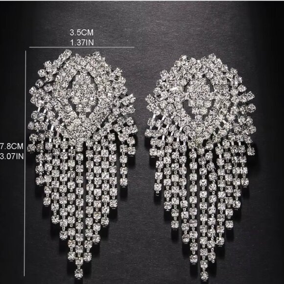 LUXURY Rhinestone Tassel Drop Earrings - Bridal/Formal - Picture 3 of 5